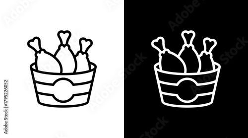 Fried Chicken  White Icon Set Design
