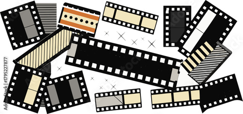 Movie film strips and cinema elements illustration background.