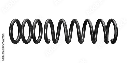 Precision Black Coil Spring Isolated: Versatile automotive suspension component for cars, motorbikes, drift cars, and monster vehicles. High-resolution PNG for engineering and repair projects.