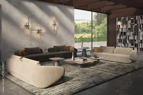 Foto modern apartment living room interior, 3d render