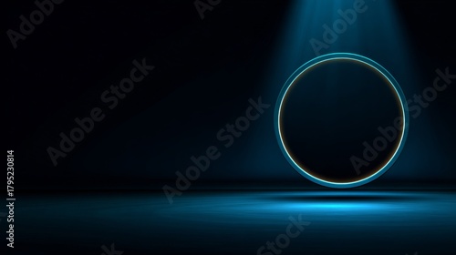 Dark Blue Neon Oval Composition Abstract 3D Render, Glowing Circle, Spotlight Effect Neon light, 3D rendering