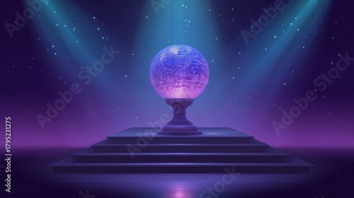 Disco Ball Egg on Pedestal Purple Night Stage, 3D Render, Disco Ball, Night Club Disco, Egg