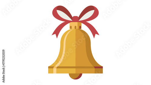 Golden Bell with Ribbon: A festive golden bell adorned with a decorative red ribbon, symbol of celebration and joy. Suitable for holiday greeting or festive content.