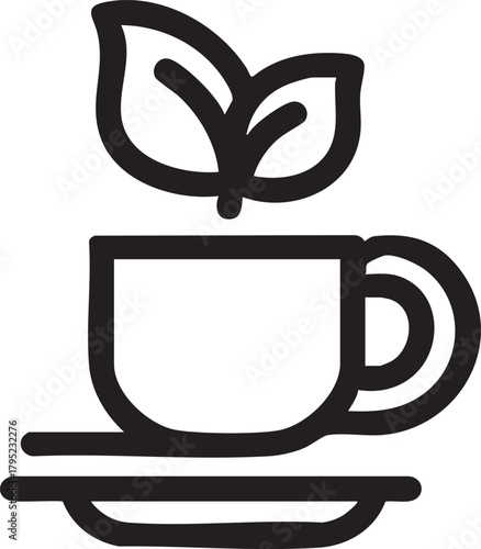 Herbal tea vector icon: cup with leaves illustration eps silhouette