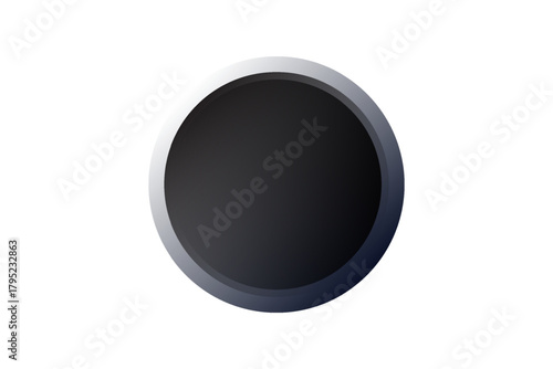Minimalist dark circular button with soft gradient shading and a subtle metallic rim on a clean white background. The simple modern design is suitable UI elements, icons, web interfaces, app button