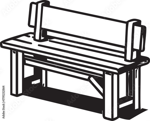 Vector illustration of wooden park bench with backrest eps silhouette