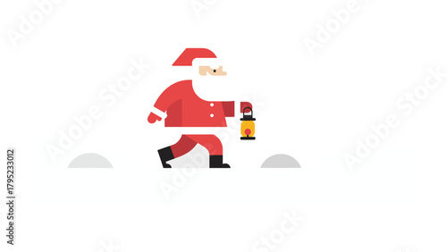 Santa Claus's Holiday Stroll: Santa Claus, a jovial figure, navigates a snowy landscape, carrying a warm lantern through the winter chill, embodying the spirit of Christmas and goodwill.