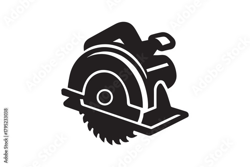 Industrial circular saw silhouette with white background