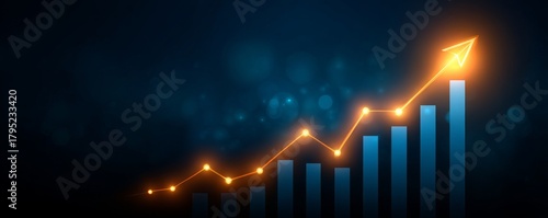 Glowing Upward Trend Graph Business Growth Concept, Stock Market, Abstract Background Keywords Growth, Investment