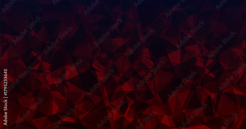 Obraz premium Abstract dark red low poly background composed of faceted triangular shapes with deep shadows and subtle gradients. The geometric polygon texture creates a dramatic, moody, and modern visual ideal for