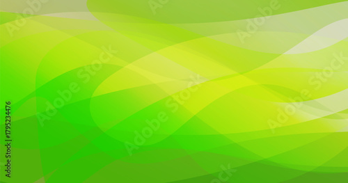 Abstract green wave background with smooth flowing curves and soft gradient tones ranging from lime to light yellow-green. The fluid, fresh, and modern design creates an energetic yet calming visual