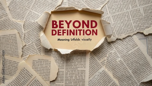 Torn dictionary pages revealing the words Beyond Definition