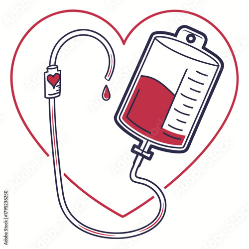 Blood bag with heart for blood donation concept