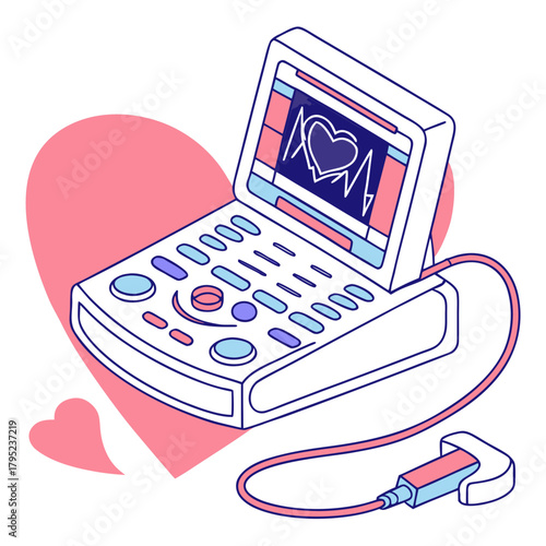 Illustration of an ultrasound machine with a heart on the screen