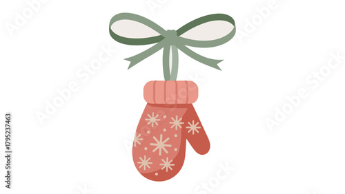 Festive Mitten Ornament: A charming, decorative mitten ornament, adorned with snowflake patterns and tied with a graceful bow, symbolizes the spirit of winter holiday season.