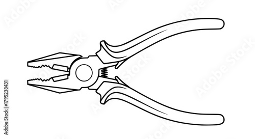 Vector of universal pliers, detailed line art but minimalistic, isolated, smooth outlines, no fill, modern tool illustration