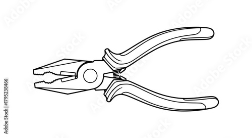 Vector of universal pliers, detailed line art but minimalistic, isolated, smooth outlines, no fill, modern tool illustration
