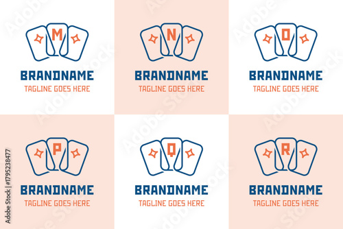 Letter M N O P Q R Trading Card Logo Set, symbolizing creativity, strategy, and premium entertainment