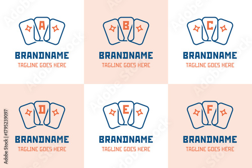 Letter A B C D E F Trading Card Logo Set, symbolizing creativity, strategy, and premium entertainment