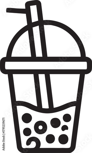 Boba tea vector icon: bubble tea, milk tea, tapioca pearls illustration eps silhouette