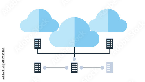 Networked Cloud Servers and Data Storage System Illustration cloud computing technology
