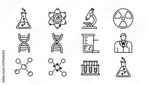 Erlenmeyer flask with bubbles laboratory glassware linear vector icon 105 characters