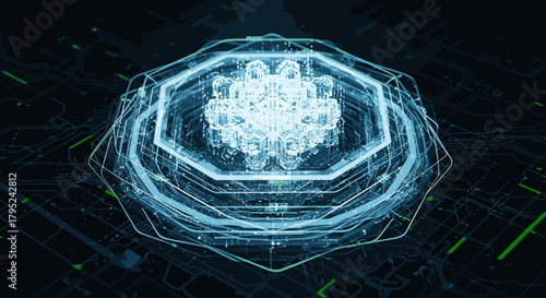 Futuristic glowing digital brain or neural network with interconnected nodes and circuits in a dark technological environment