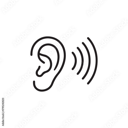 Ear Icon Symbolizing Hearing Sound Wave Communication Sense Awareness Vector Illustration Flat Design