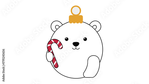 Festive Polar Bear Ornament: A charming, round polar bear with a candy cane, evoking a sense of joy and warmth for the holiday season.