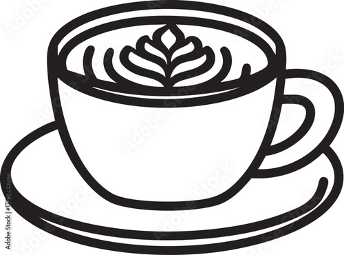 Coffee cup vector: latte art illustration, black and white coffee graphic eps silhouette