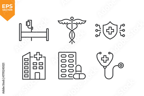 Set of line icons Medical, Healthcare. Outline icons collection stock illustration stock illustration