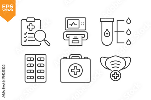 Set of line icons Medical, Healthcare. Outline icons collection stock illustration stock illustration