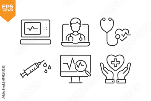 Set of line icons Medical, Healthcare. Outline icons collection stock illustration stock illustration