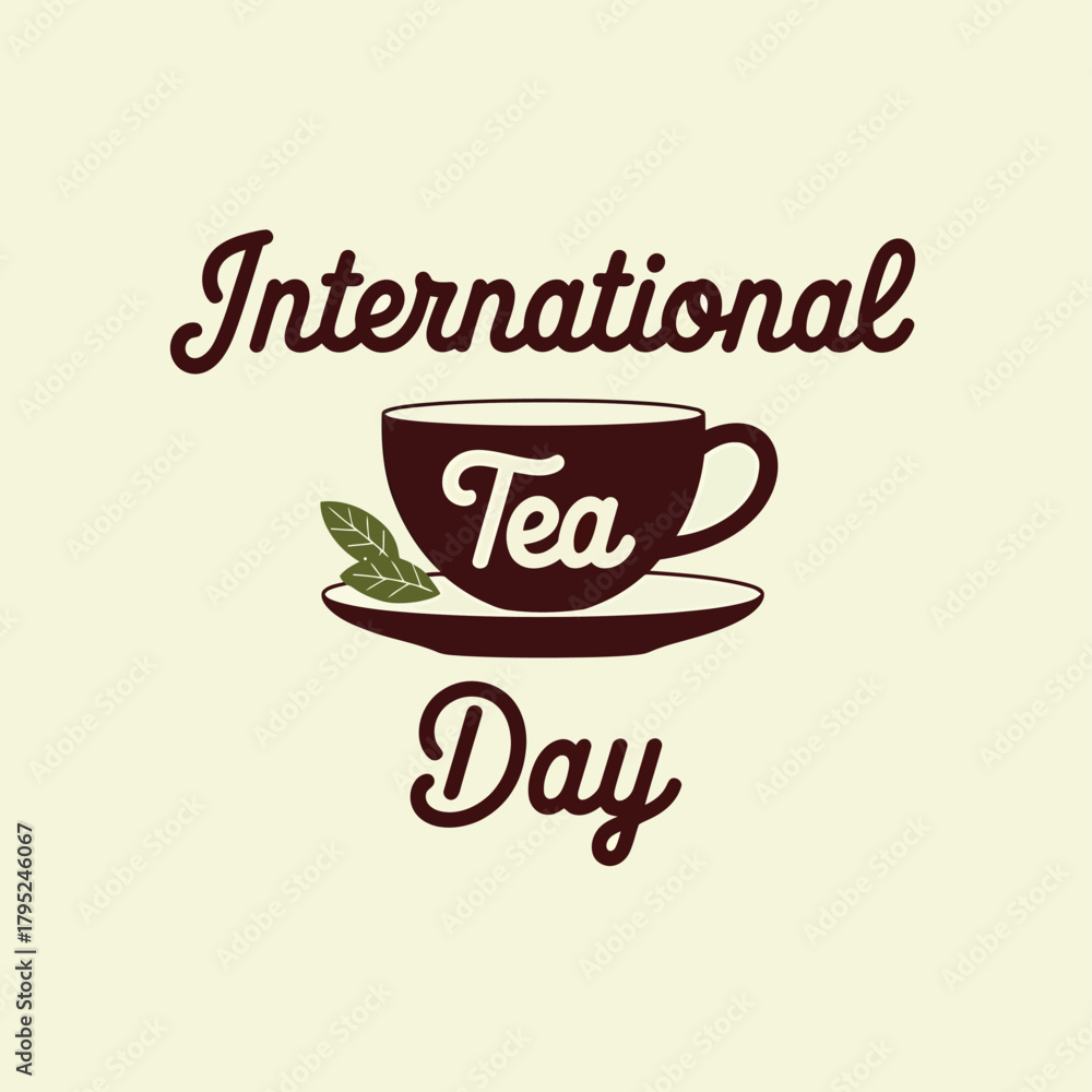 Obraz premium International tea day celebrated with a dark cup of tea and fresh leaves, symbolizing the rich tradition and enjoyment of this popular global beverage