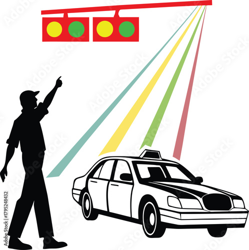 Traffic controller directing autonomous vehicle with smart traffic lights and advanced technology