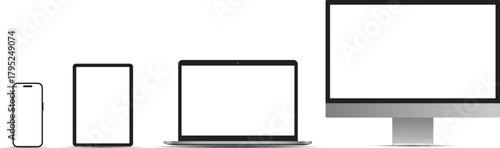 Set of computer, laptop, tablet and phone vector devices mockup set. Multi-device mockup collection