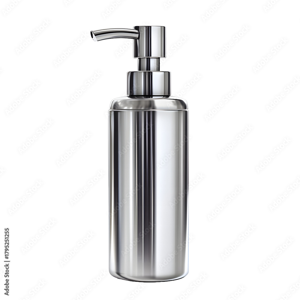 Obraz premium Shiny chrome metal liquid soap dispenser with pump isolated on transparent background
