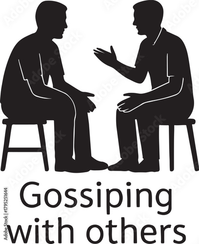 Two Men Gossiping or Conversing Silhouette Vector. Dialogue, Discussion, or Therapy Session Icon.