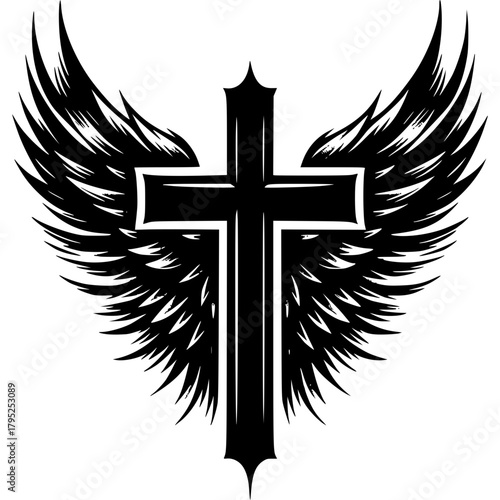 Eternal Grace: A striking cross, framed by majestic wings, symbolizes hope, faith, and spiritual guidance. A powerful representation of unwavering devotion and the eternal embrace of the divine.