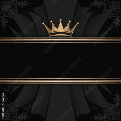 Elegant black background with golden crown and ornate frame