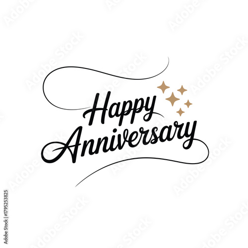 Elegant calligraphy happy anniversary text with sparkles