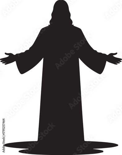 Religious figure silhouette welcoming gesture open arms