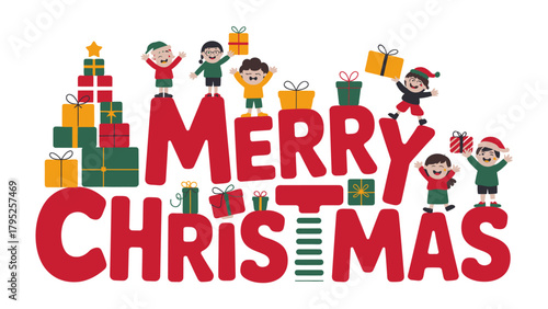 Joyful Holiday Greetings: Whimsical illustrations bring the spirit of Christmas to life, with playful characters and festive gifts exuding warmth and celebration.