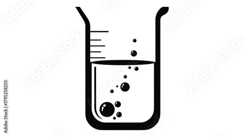 Beaker with bubbling liquid silhouette isolated on white background, Vector