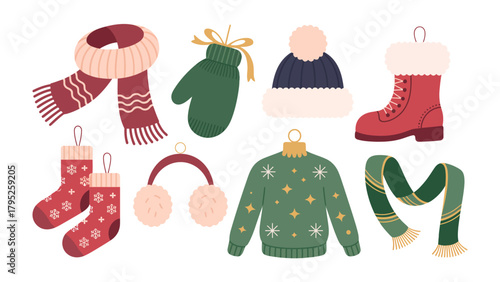 Cozy Winter Warmth: A collection of charming winter apparel, each piece radiating warmth and comfort. a visual embrace of the chilly season.