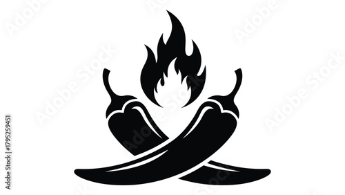 Flaming chili peppers silhouette isolated on white background, Vector