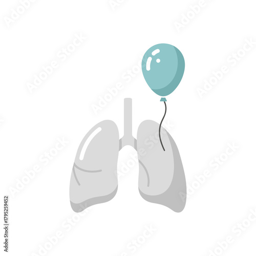 Lung illustration with blue balloon floating above in minimal style  
