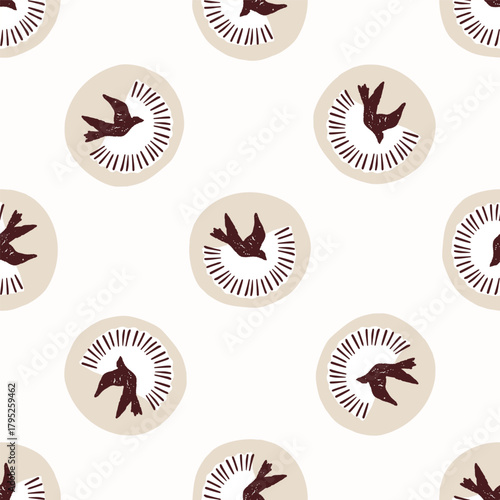 Holy spirit dove seamless vector pattern. All over print of descending bird for religious christian baptism and blessing graphic design. Isolated peace background. 