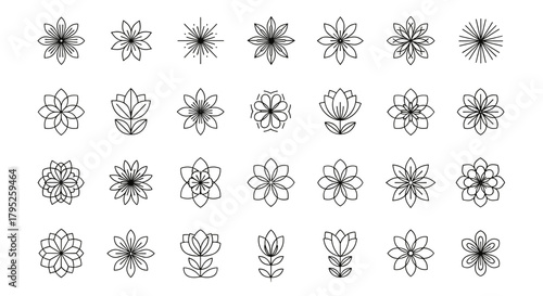 Floral doodle icons in black and white 