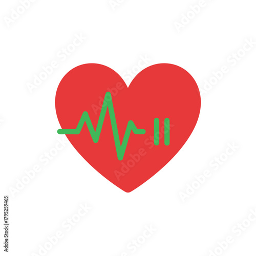 Heart with heartbeat line in red and green colors on white background  